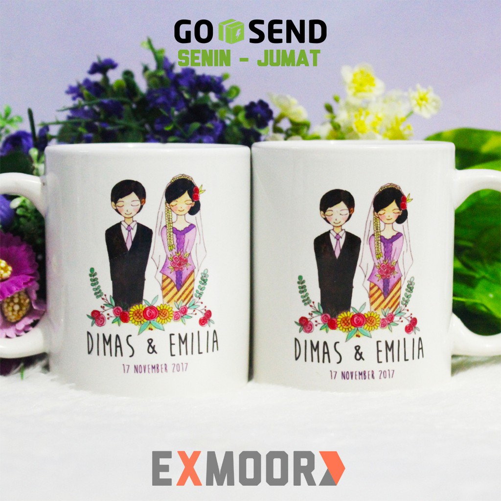 Kado Pernikahan Mug Couple Model Kebaya