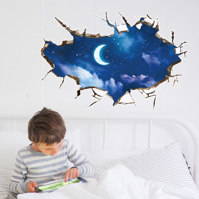 Reliza Wall Sticker Luar Angkasa Bulan Langit Stiker Dinding LDRHH