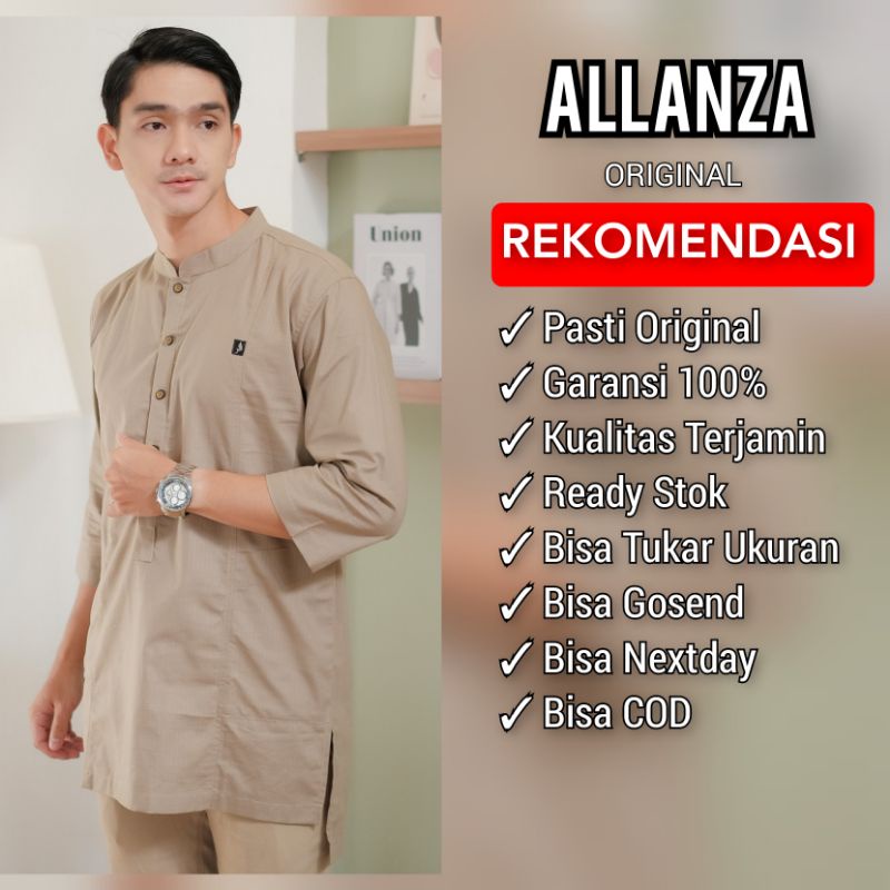 ALANZA MUSLIM WEAR ORIGINAL koko kurta Pakistan baju muslim pria lengan tiga perempat kurta pria warna mocca art NEW AMW 003