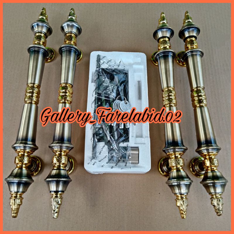 Handle Pintu Rumah Full Kuningan 46 Cm Full Set Body Kunci Gagang Pintu Rumah Joglo Kuno Pegangan Pi