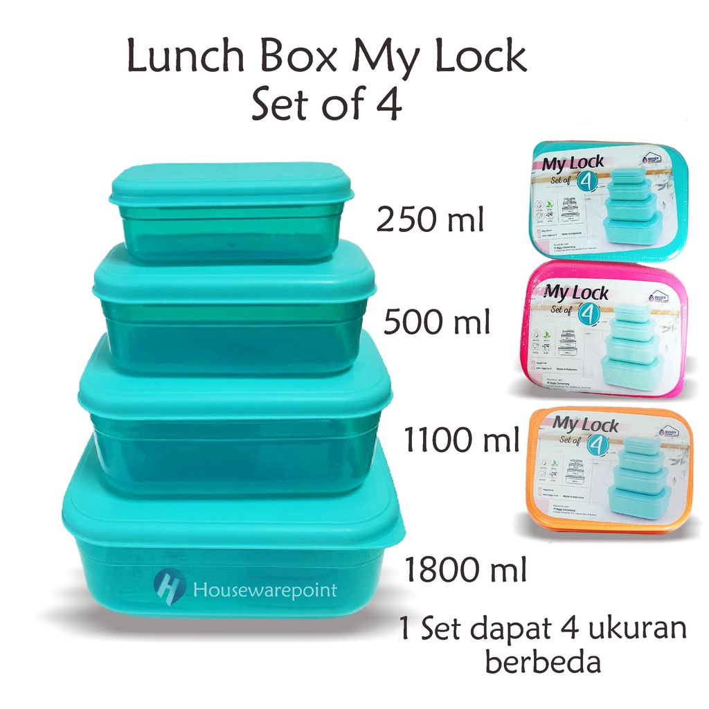 Toples Set Biggy My Lock 4 Pcs Food Storage / Wadah Serbaguna / Rantang Beranak Bekal Plastik Bento