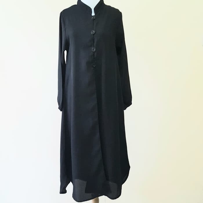 Tunik Muslik / Blouse Wanita / Tunik Polos Lengan Panjang Warna Hitam