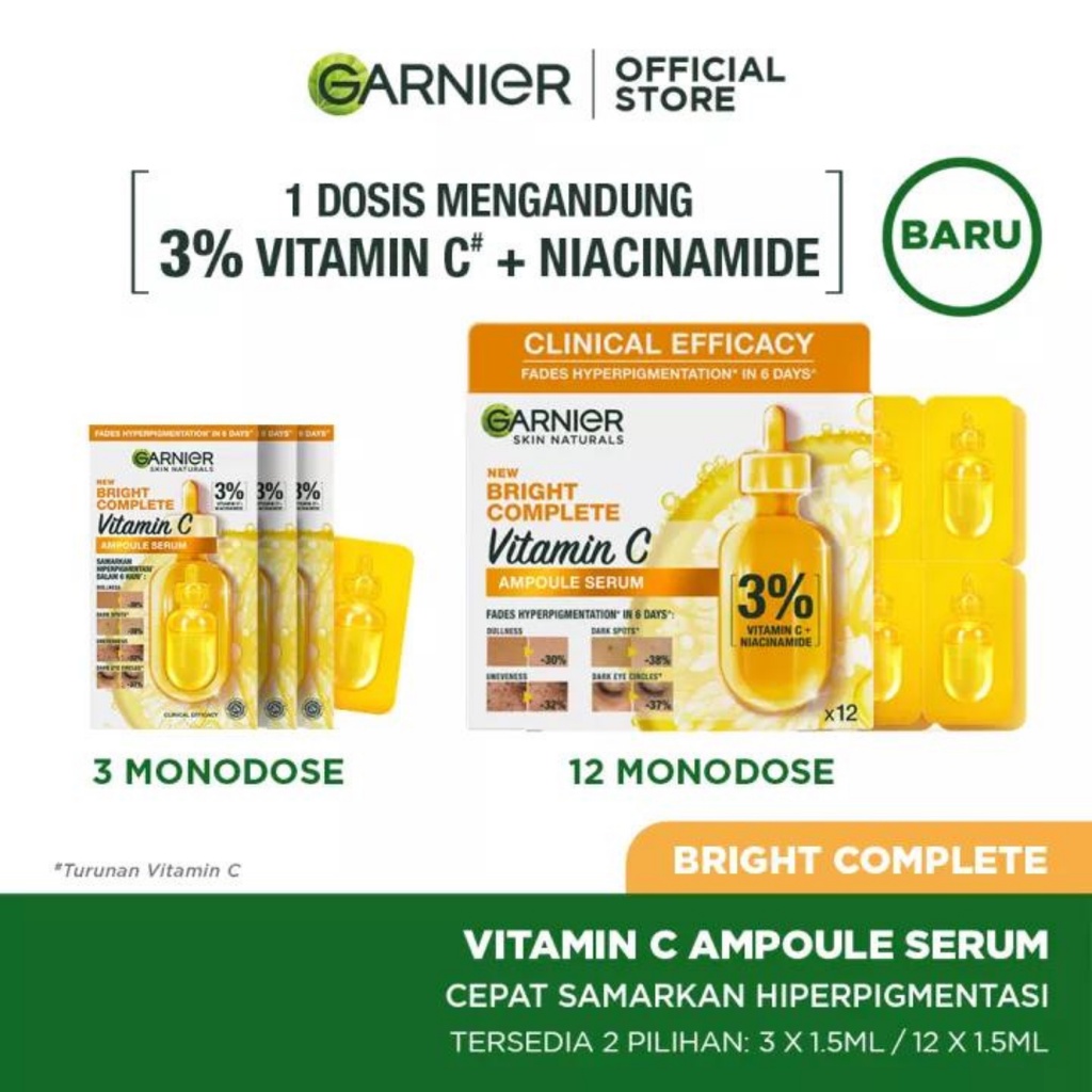 GARNIER CLINICAL EFFICACY BRIGHT COMPLETE VIT C AMPOULE SERUM 12X1.5ML