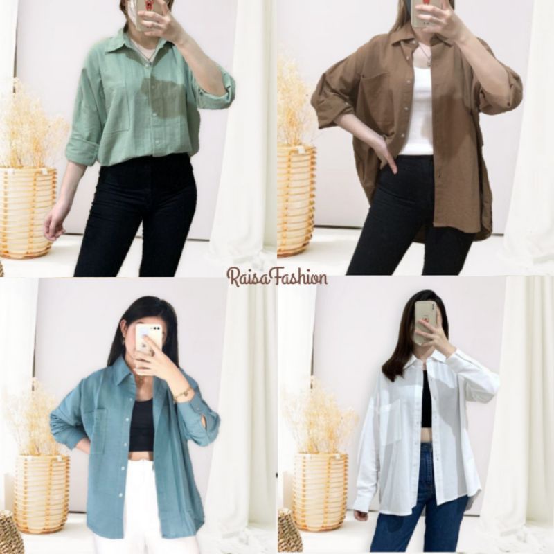 Jual Kemeja Oversize Linen Wanita Kemeja Olivia Shirt Linen Shopee