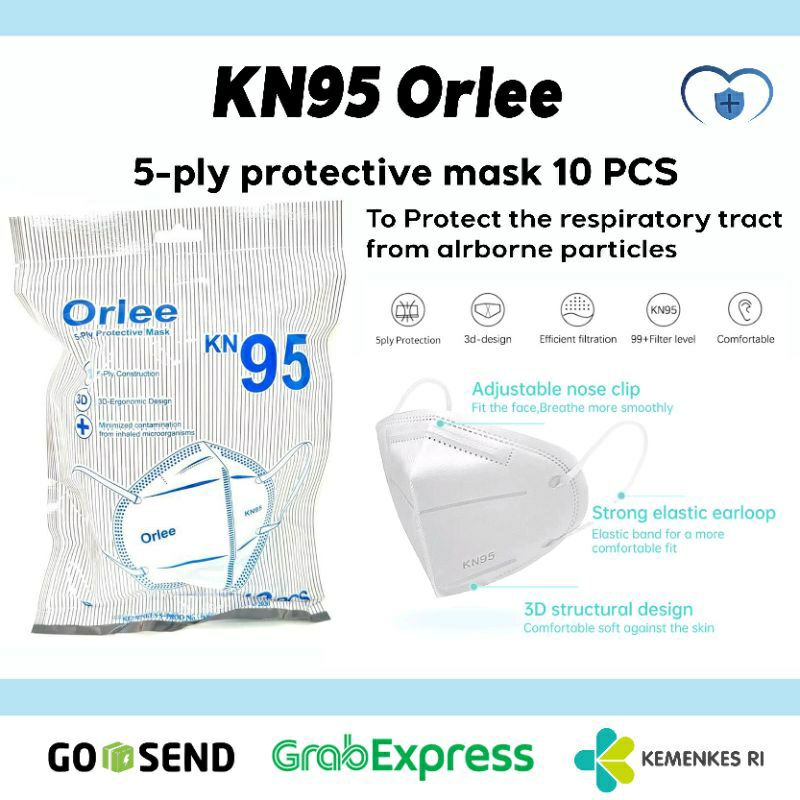 Masker Orlee KN95 5ply Earloop Disposable Mask Isi 10 Pcs