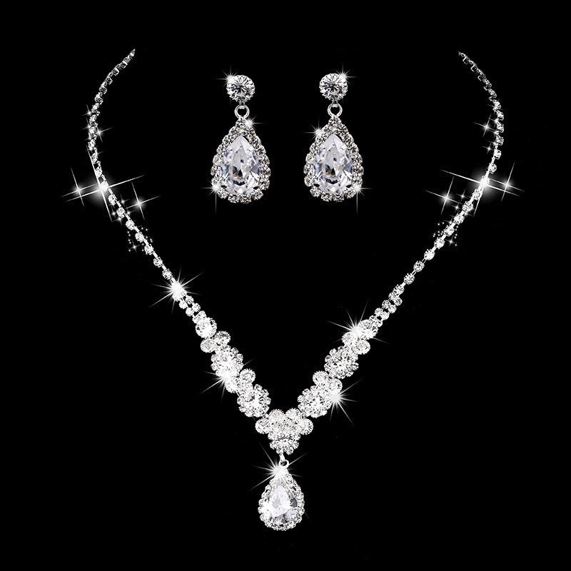 New Angel Tears Pendant Necklace Earrings with Zircon Jewelry set