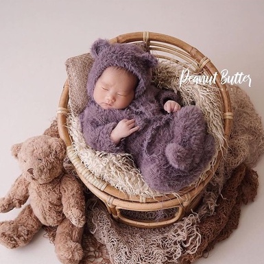 BEAR JUMPER SET WITH BONNET - KOSTUM BERUANG RAJUT - KOSTUM BULU BULU -KOSTUM BAYI - KOSTUM BABY NEW