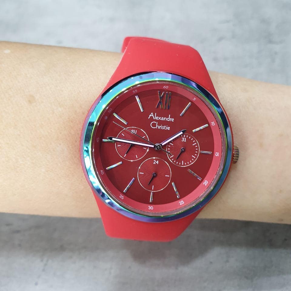 Alexandre christie original ac2773 wanita tali kulit merah
