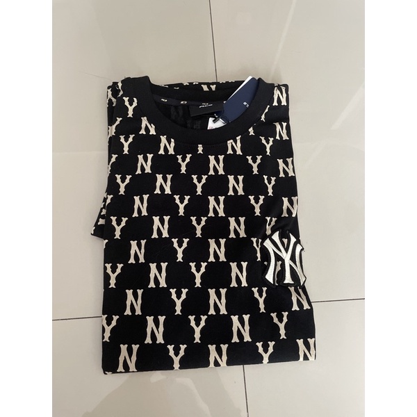 Kaos t shirt MLB NY monogram cream black original