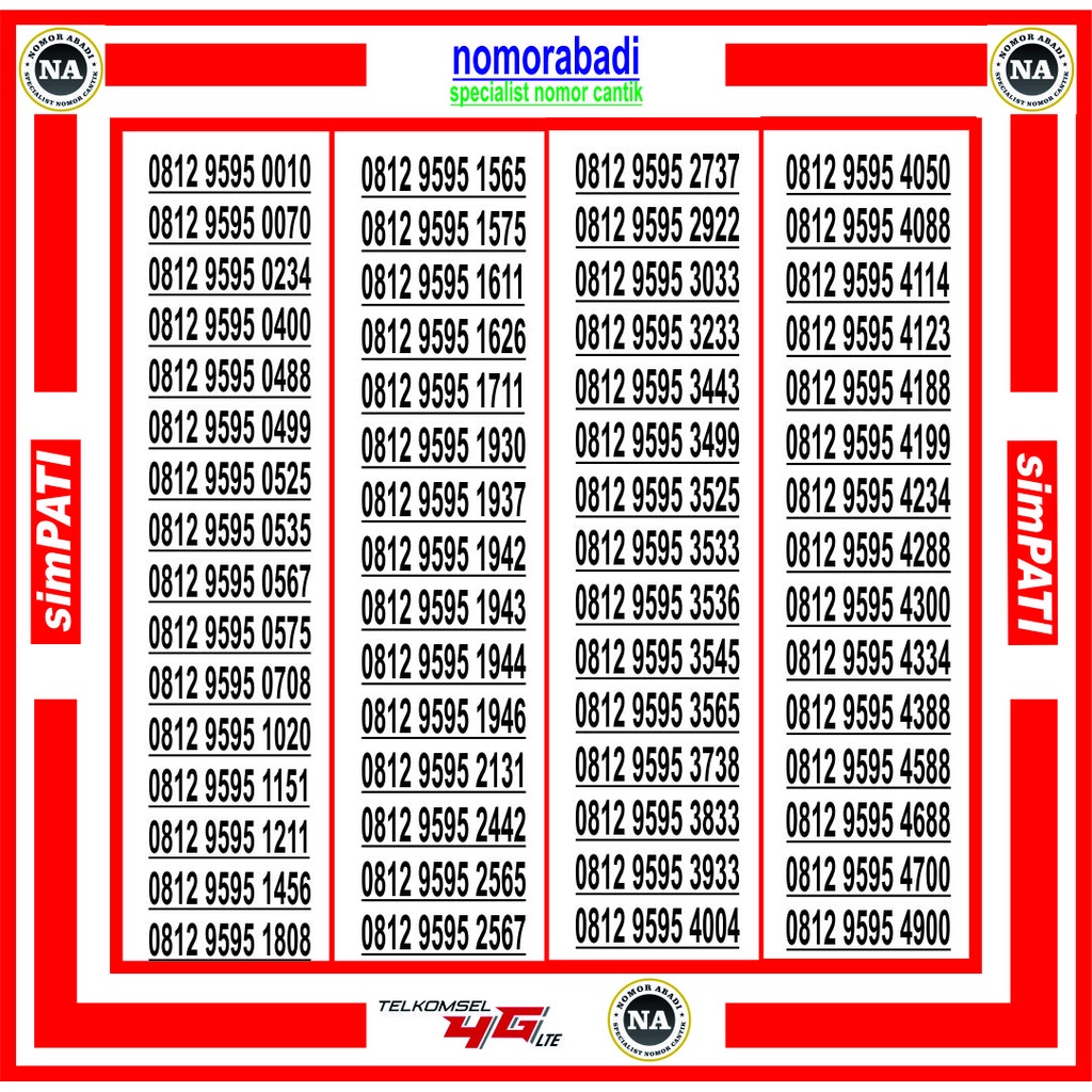 nomorcantik kartu perdana 4G 9595 H150