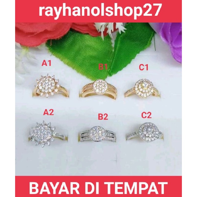 Perhiasan pria wanita cincin full permata titanium anti karat warna gold dan silver motif pilihan