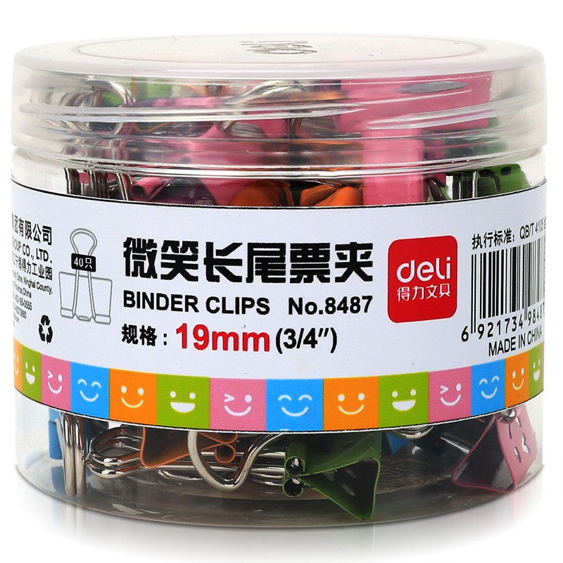 

Deli Binder Clip Sekolah Bentuk Smile ketebalan clip hingga 19mm 8487