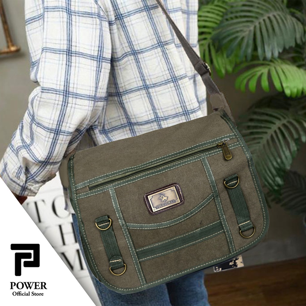 Tas Selempang Canvas Polo Power Shoulder bag Import Tas Slempang Bahu Pria Tas Kanvas Polo Original