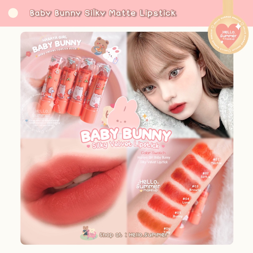 𝐌𝐀𝐓𝐓𝐄 𝐋𝐈𝐏𝐒𝐓𝐈𝐂𝐊 - Hasaya Girl Baby Bunny Velvet Matte Lipstick Stick Ringan