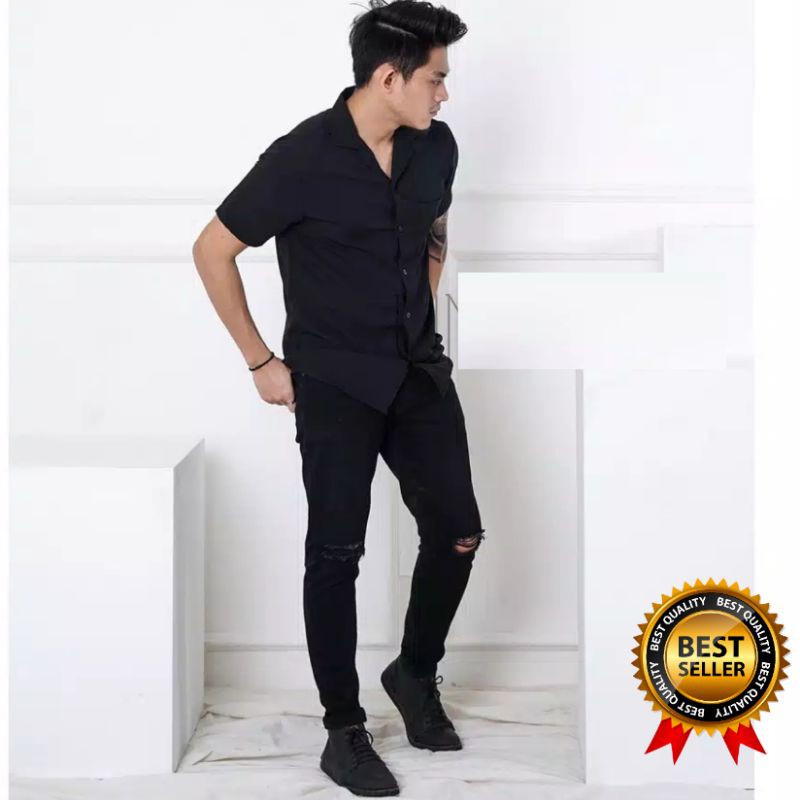 Celana panjang jeans pria sobek / celana panjang pria jeans terbaru / celana panjang pria jeans warna hitam / celana panjang pria / celana pria /