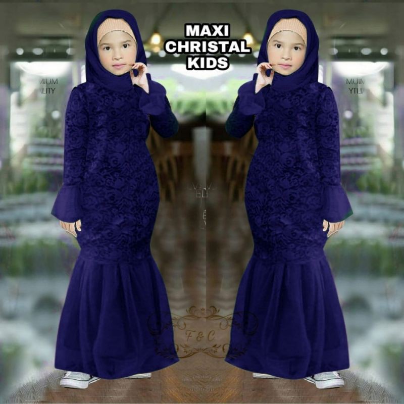 MAXY CHRISTAL KID ANAK, BRUKAT PREMIUM, GAMIS HIJAB MUSLIM, DRESS, 2 UKURAN