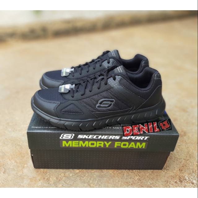 Sepatu Olahraga Sekolah Pria Skechers Soleus Memory Foam Hitam Original