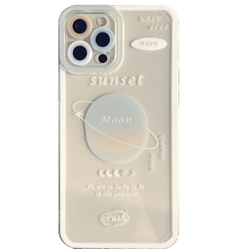 Transparan Planet Pola Casing Ponsel untuk iPhone 12 13 11 Pro Max X Xs Max Xr 7 8 Plus Casing Silikon JBxx