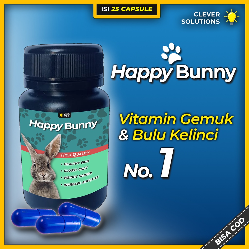 Vitamin Kelinci HAPPY BUNNY 25 Capsule Mengatasi Bulu Rontok Meningkatkan Nafsu Makan Penggemuk Kelinci by Clever Solutions Dunia Kelinci Depok Kelinci Rex Holland Lop Kelinci Anggora Hias Biobig jamu herbal kelinci