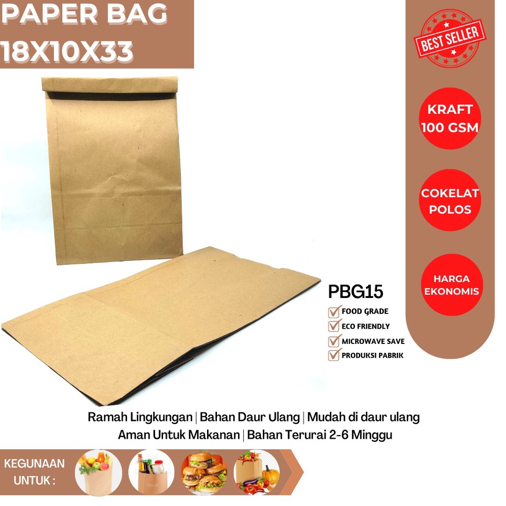 Paper Bag Polos Kantong Kertas (PBG15-Size-18X10X33)