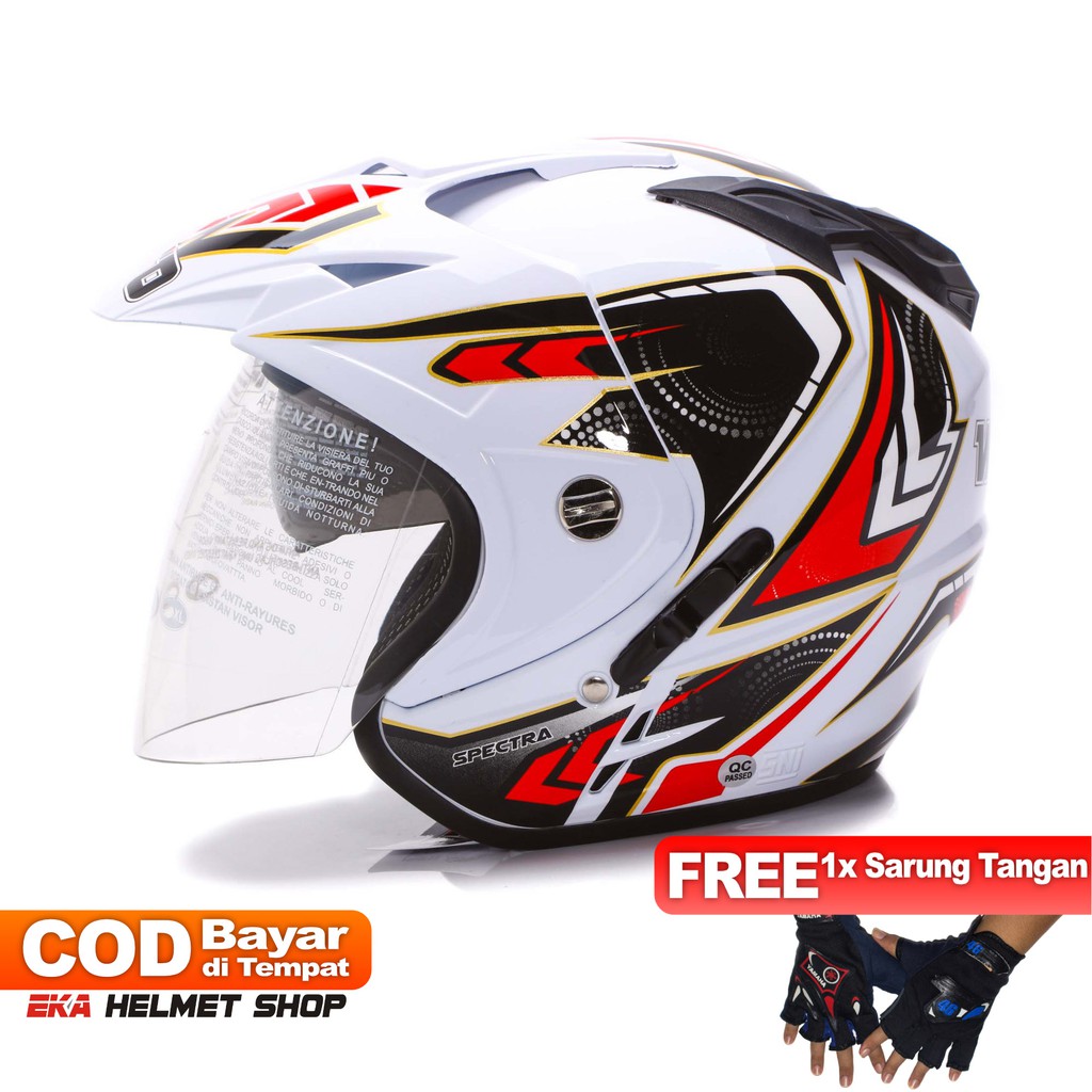 [Helm Dewasa] WTO Helmet Impressive - Spectra - Putih Merah + Promo Gratis Sarung Tangan