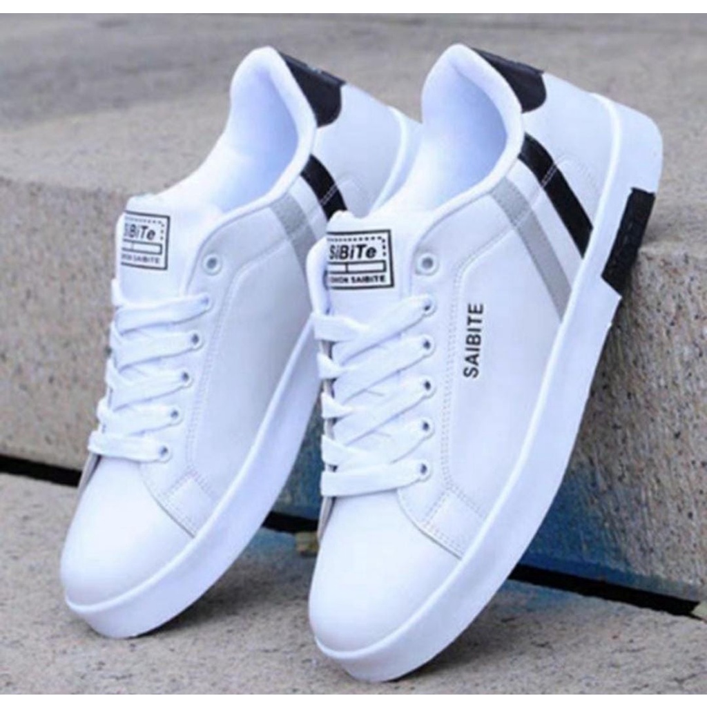 Sepatu sneakers casual pria sepatu casual putih hitam biru  keren senji plat
