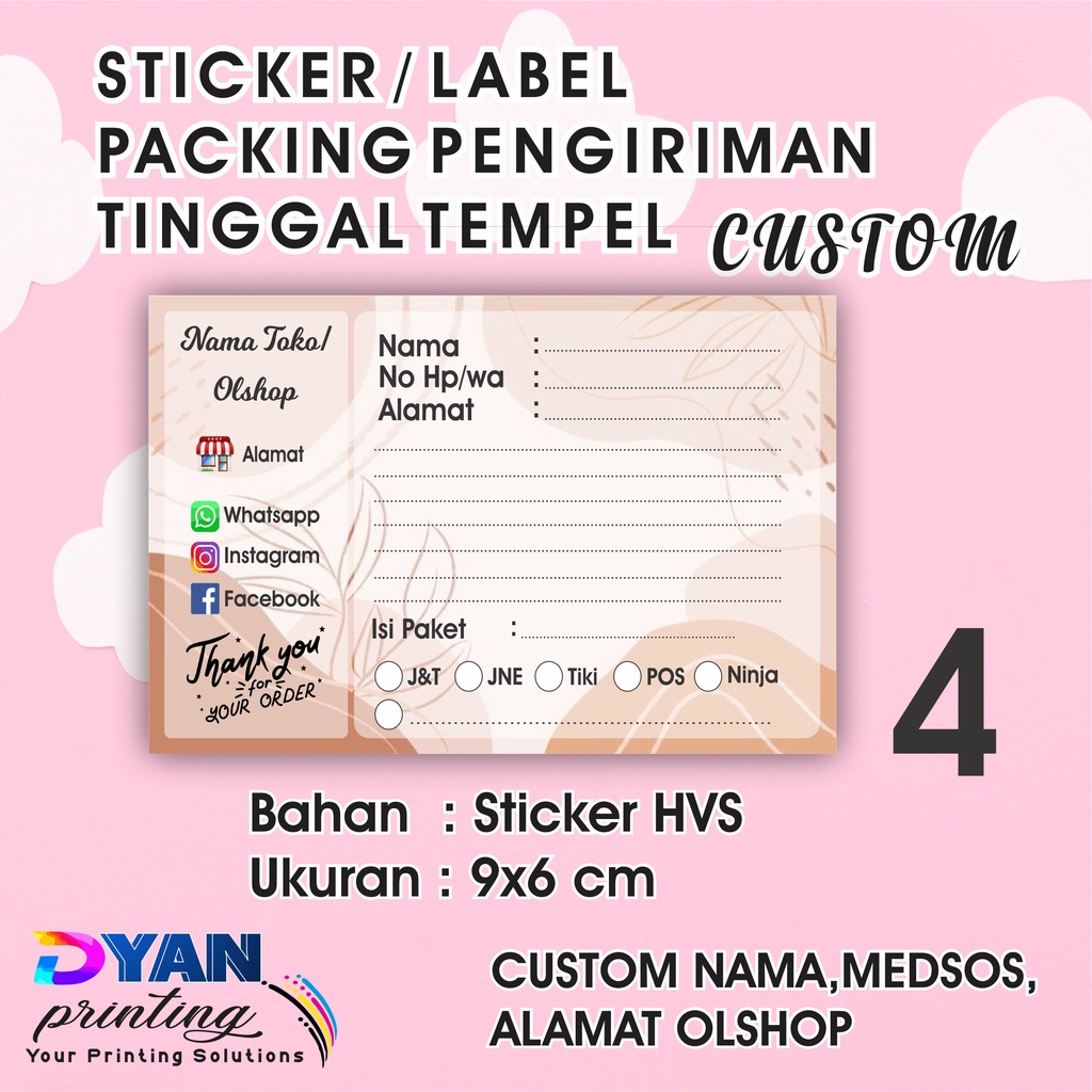 STIKER LABEL PENGIRIMAN PACKING ONLINE SHOP CUSTOM UKURAN 9X6CM COD/BAYAR DITEMPAT