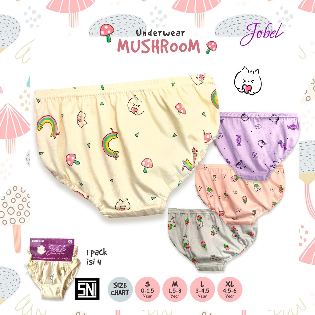 Jobel Girl &amp; Boy Underwear - Mushroom/Coconut/Robot/Ice Cream/Spaceship Edition CD ANAK ISI 4 PCS