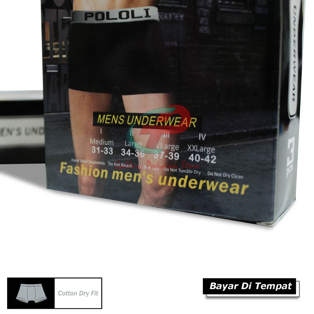 BOXER POLOLI CELANA DALAM PRIA MURAH 1 PCS BAHAN MENYERAP KERINGAT WARNA RANDOM