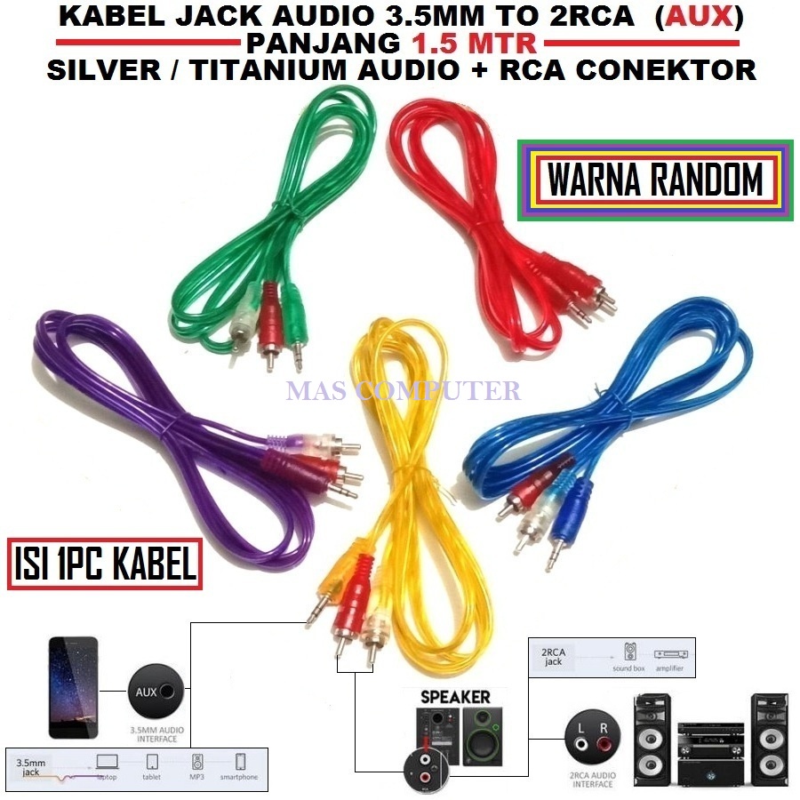 Kabel Jack Audio 3.5mm TO RCA R/L AUX /Kabel Jack Audio Panjang 20METER/15M/10M/5M/3M/1.5M JACK 1-2