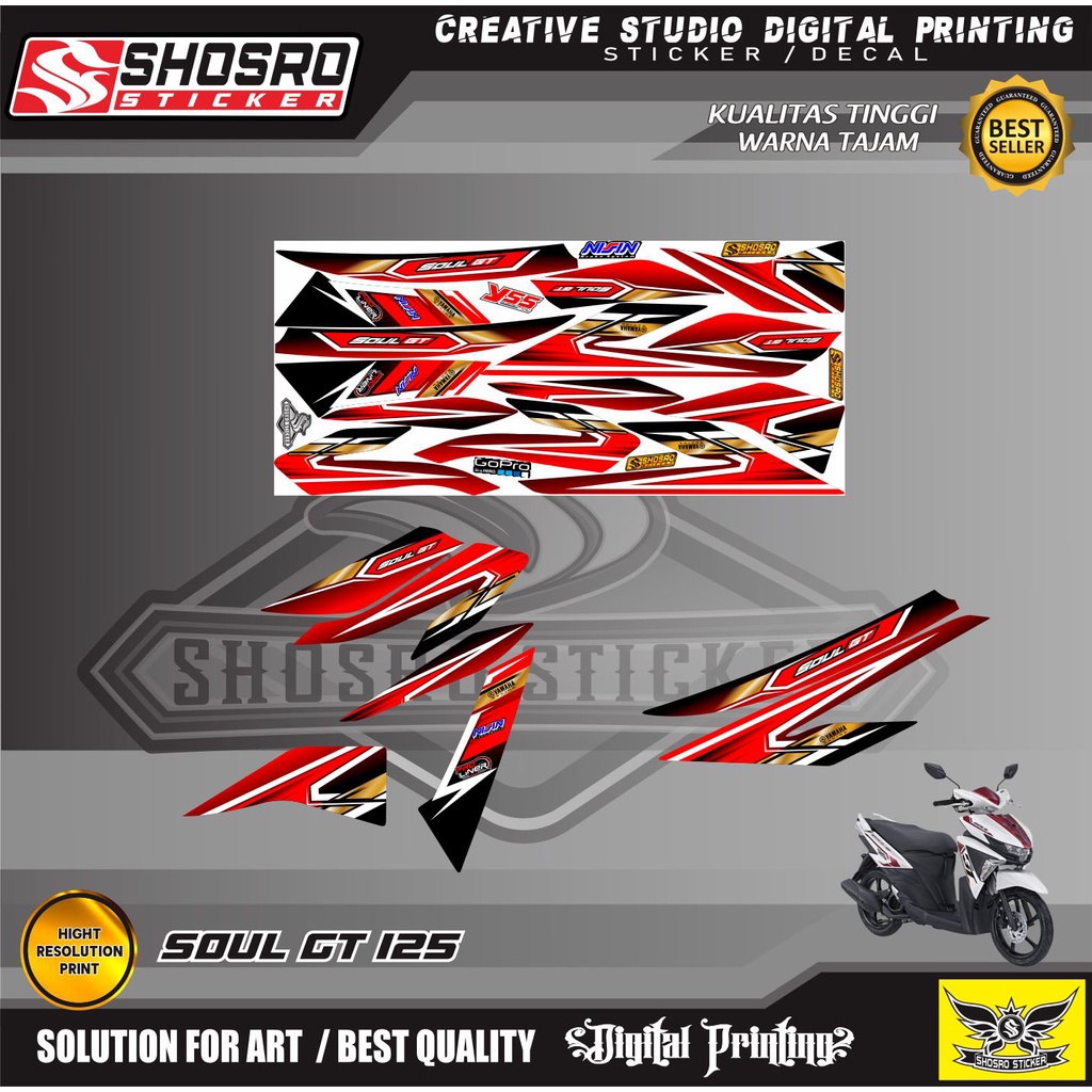 DECAL/STIKER COD / VARIASI MOTOR YAMAHA MIO SOUL GT 125  STRIPING/STIKER NEW VARIASI MERAH GOLD LIS 