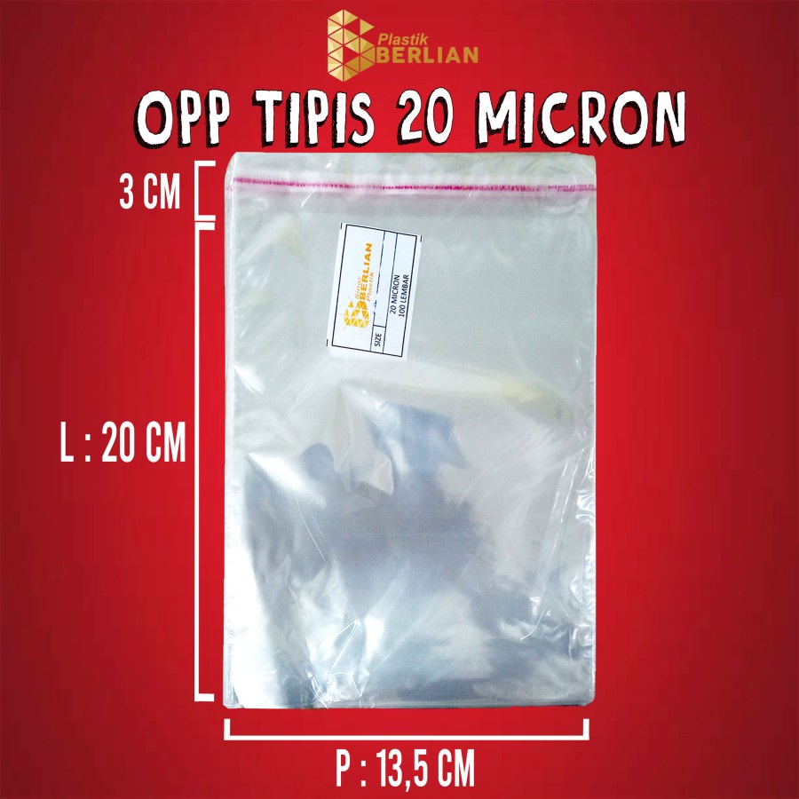 

13,5 x 20 cm Plastik OPP TIPIS (100 lbr) (lem/seal)