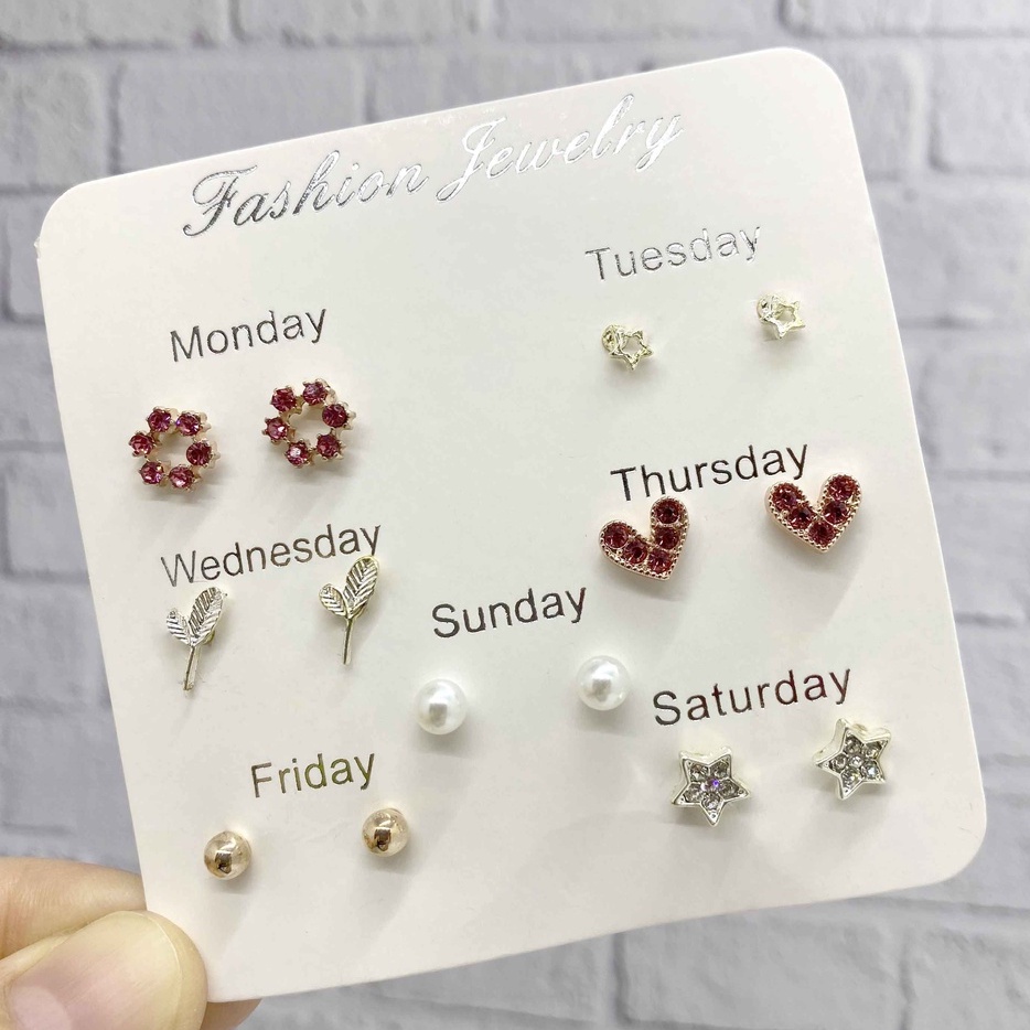 Anting Set 6 Pasang Anting Tusuk 6 in 1 Fashion Ala Korea Aksesoris Murah Dalika-K