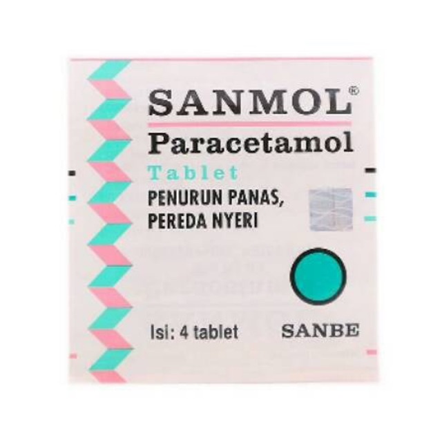 SANMOL Strip - Obat Demam Parasetamol Anti Nyeri 4 Tablet