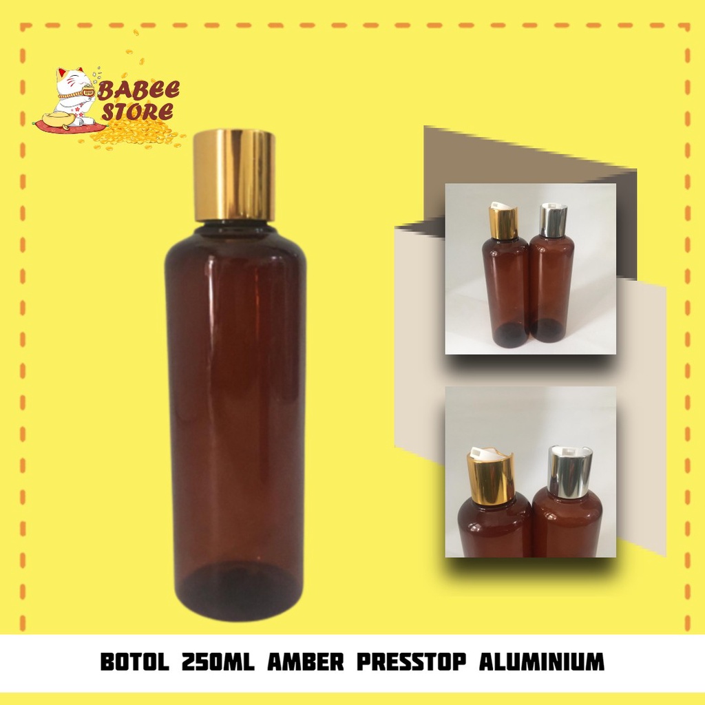 BABEE - BOTOL AMBER 250ML PRESSTOP / BOTOL PRESSTOP 250ML AMBER COKLAT/ BOTOL 250 ML WADAH ISI ULANG