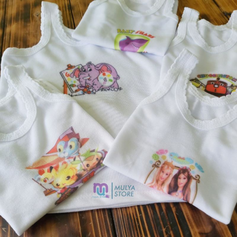 12 Pcs Singlet Anak Sablon Gambar Karakter Kaos Dalam Pria Wanita PUTIH Lucu Murah