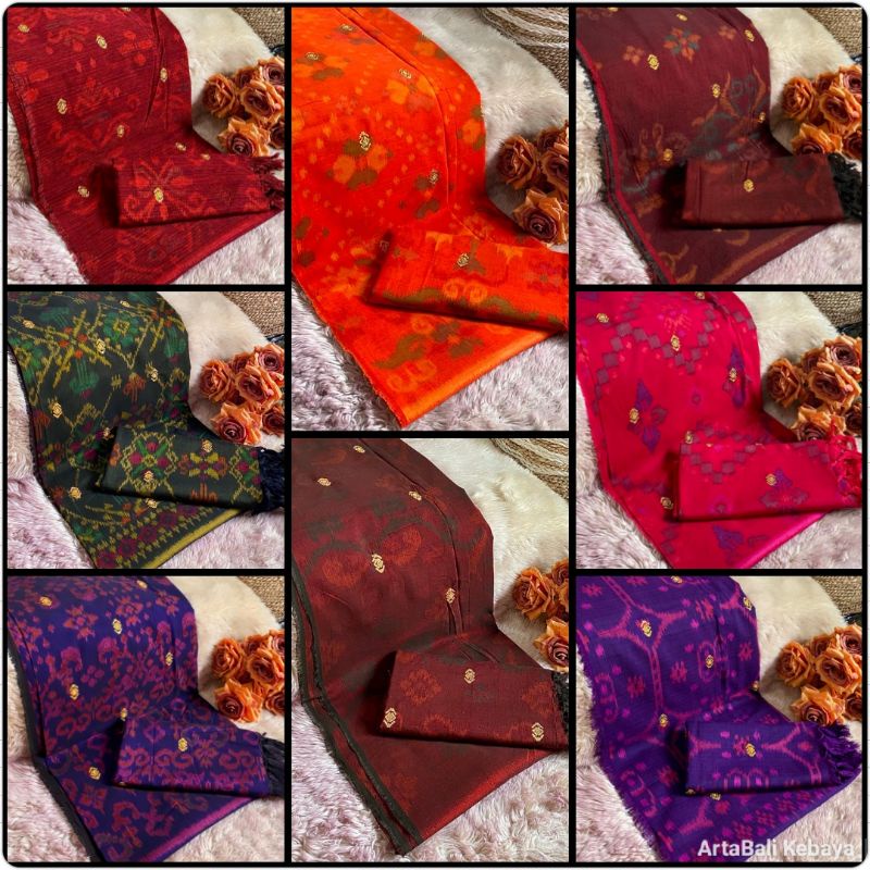 Kamen Endek Lasem lembaran tabur emas + slendang premium