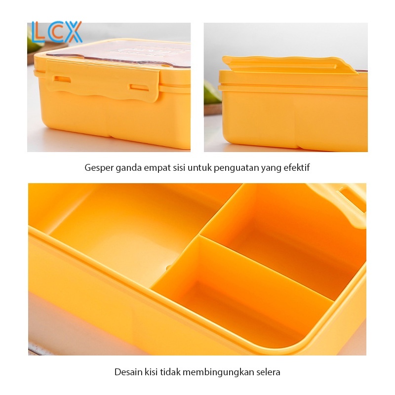 LCX Lunch Box 3 Grid Tempat Makan Dengan Dengan Kotak Sup Dan Sendok Gratis kKtak Bekal VS-55