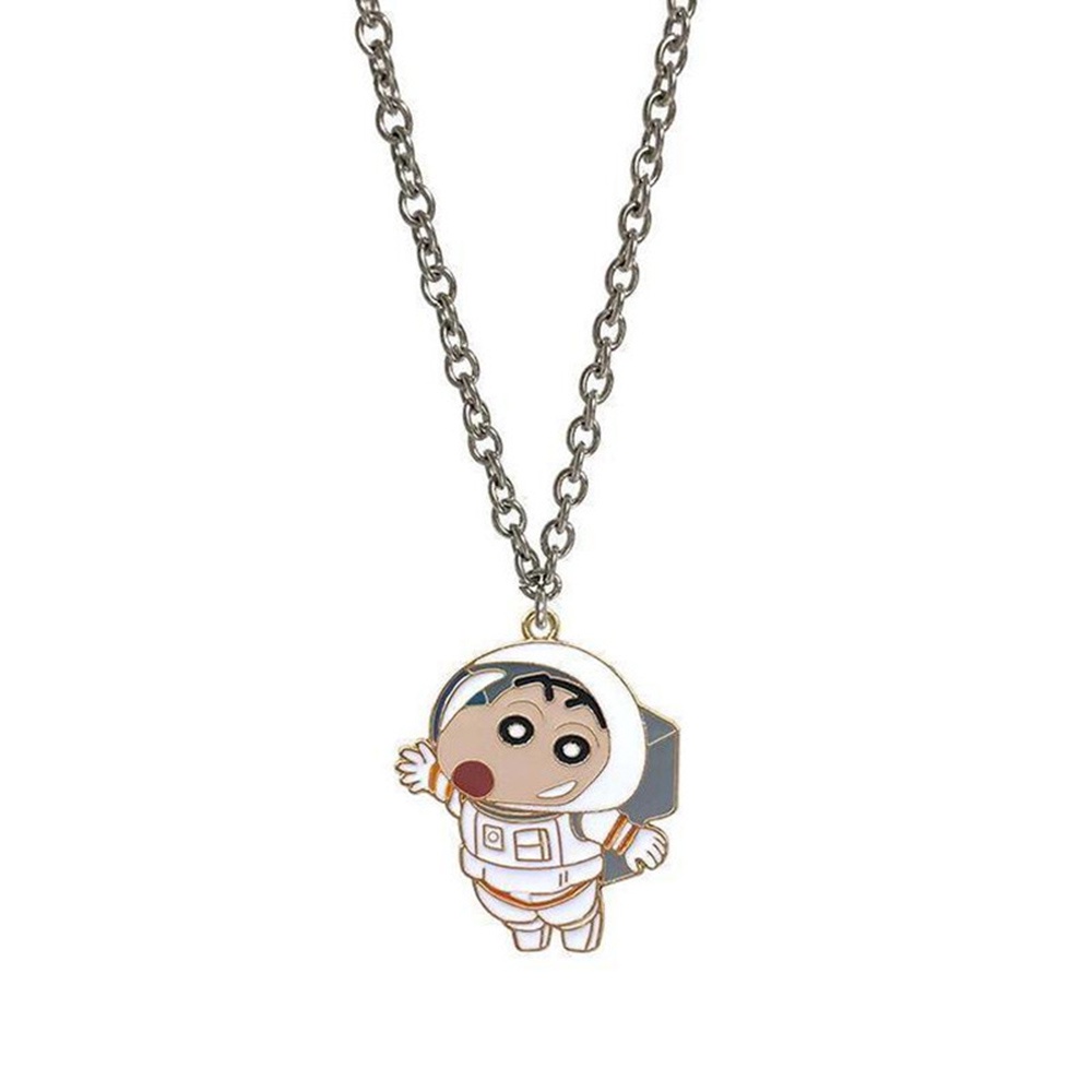 Kalung Rantai Liontin Krayon Astronot Bahan Stainless Steel Gaya Hip hop Untuk Pasangan