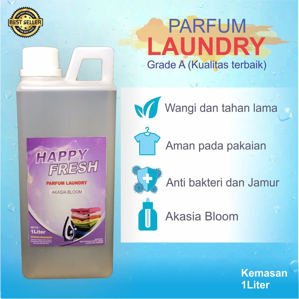 Parfum Laundry Pelicin bahan Alkohol dan Pengharum Baju 1Liter &quot;HAPPY FRESH&quot;  Berkualitas Wanginya Tahan Lama Anti Apek dan Anti Jamur