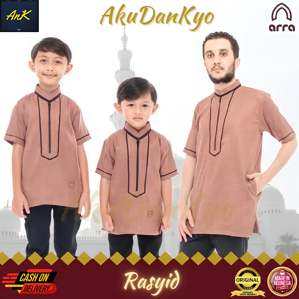 Baju Koko Muslim Couple Anak dan Dewasa Series Rasyid Original Brand Arra