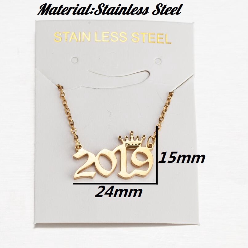 Kalung Choker Bahan Stainless Steel Desain Mahkota Angka 1980-2019 Untuk Pria Dan Wanita