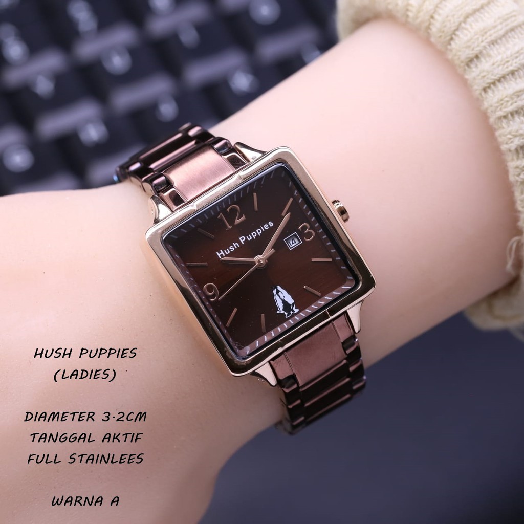 ( BISA COD )Jam Tangan Wanita/Cewek HUSH PUPPIES segi full stainless tanggal aktif