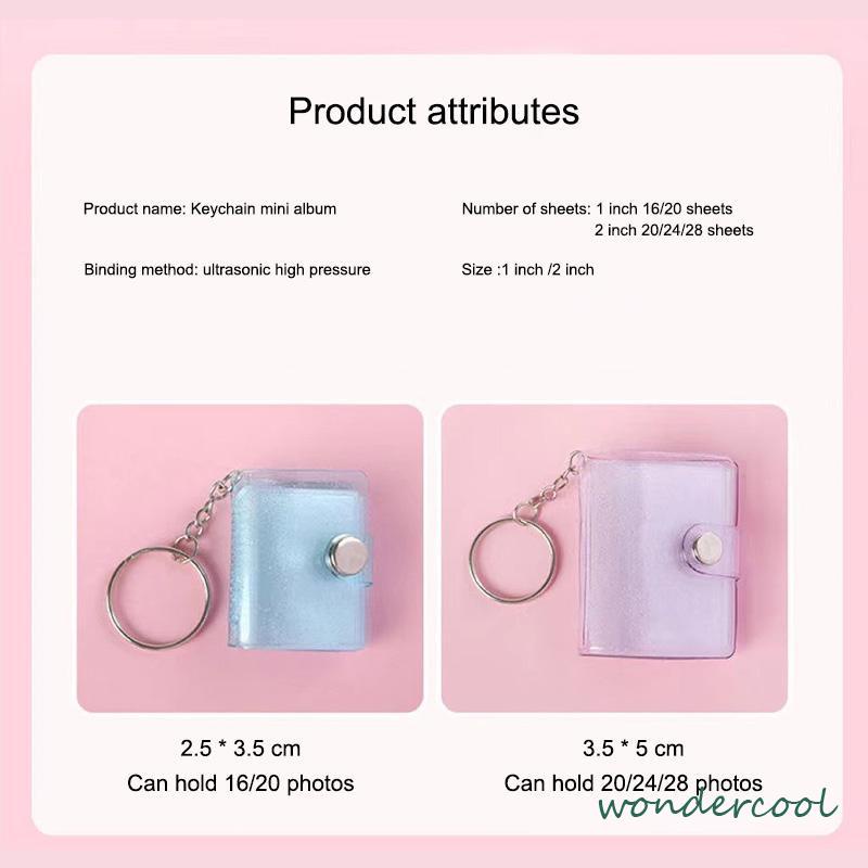 1 &amp; 2 Inch Mini Photo Album 16 Pockets KeyRing Key Ring Shiny Transparent Foto Binder Kecil Card Holder Keychain Gantungan Kunci Jelly Color KPOP Koleksi Ganci pacar memory kenangan hadiah potret -Won