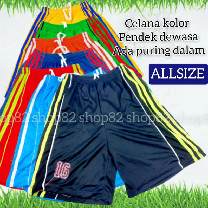 1pc Celana kolor pendek sport pria cowok dewasa futsal bola furing 2 layer gym basket katun jumbo