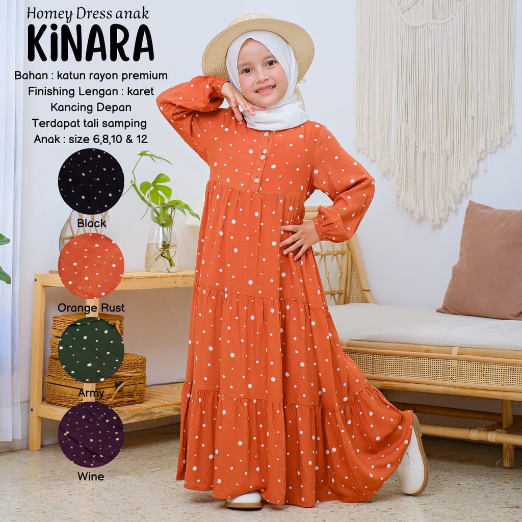 Gamis Anak Perempuan Umur 4 sd 12 tahun_Gamis Anak Bahan Rayon_Homey Dress Kinara Kids_Pakaian Muslim Anak Perempuan