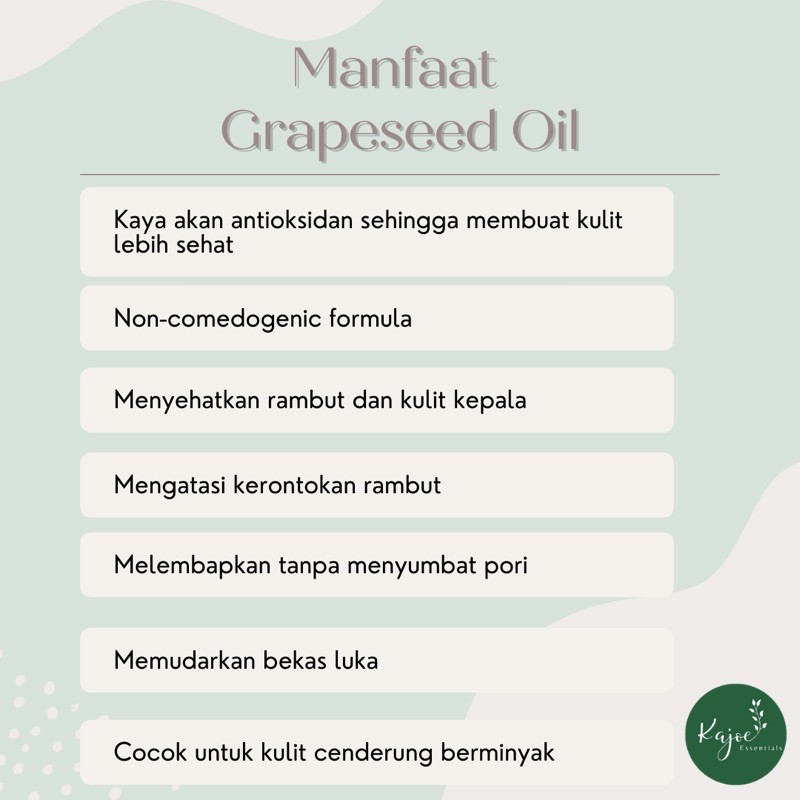 KAJOE Grapeseed Oil Carrier Oil Pure Murni Minyak Biji Anggur