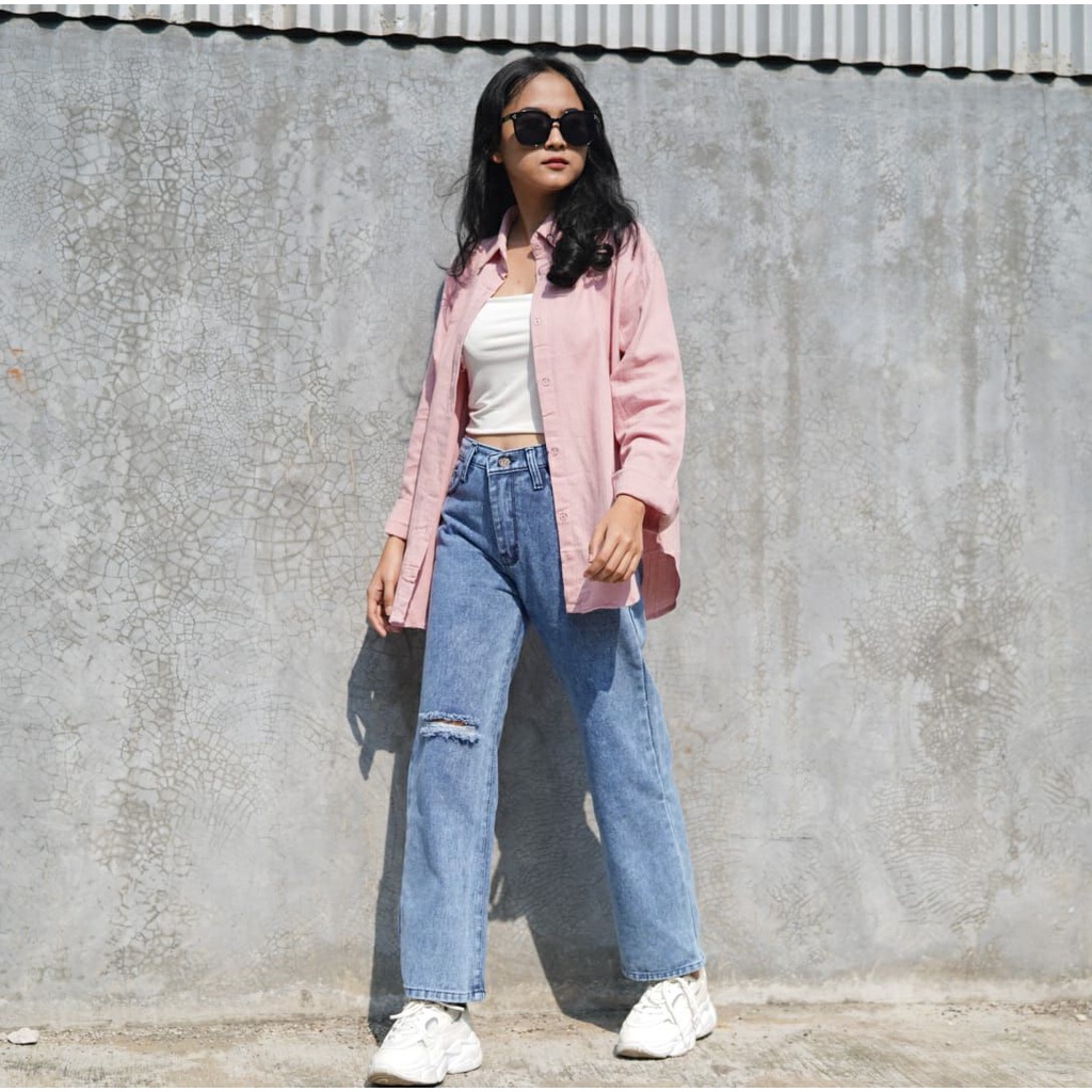 BEFAST - ZFS OOTD Wanita Jeans MINYE / JENIFER RIPPED LOOSE JEANS / Jeans Perempuan / Bawahan Jeans Ripped / Celana Denim Wanita Remaja / Celana Panjang Jeans Robek / OOTD Wanita Remaja Keluaran Terbaru 2022 / Termurah / Terlaris