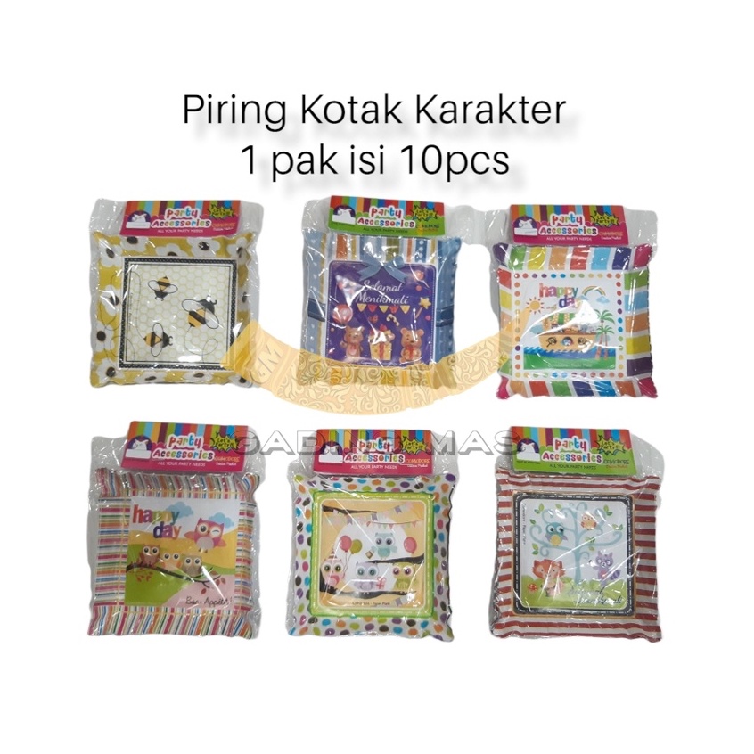 Piring Kertas Kotak Karakter/Piring Kue Ulang Tahun/Piring Kecil/MOTIF RANDOM