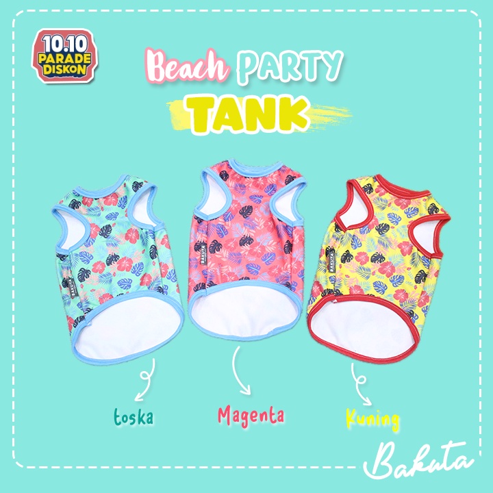 Baju Kucing Model Kaos Motif Tank Beach Party Warna Warni (3 Pilihan Warna) | Beach Party Tank Bakuta